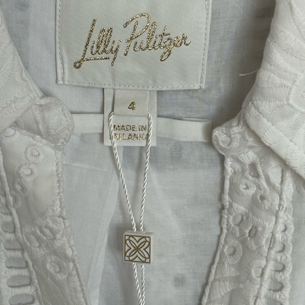 NWT Lilly Pulitzer White Eyelet Midi Shirt Dress Belted Long Sleeve SZ 4 - Picture 7 of 8